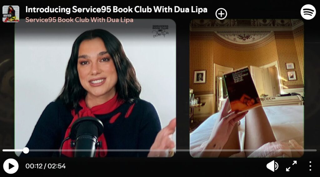 Dua Lipa - podcast literario en Spotify - Service95 Book Club